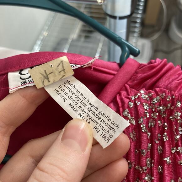 Vintage Gilberti Pink Sequin Pleated Midi Dress Size 12 Special Occasion 80’s - Picture 5 of 12